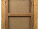 a close up of a wooden frame with a window in it