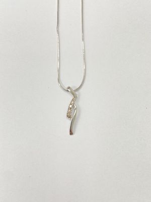 a silver necklace with a fish charm hanging from it ' s neck