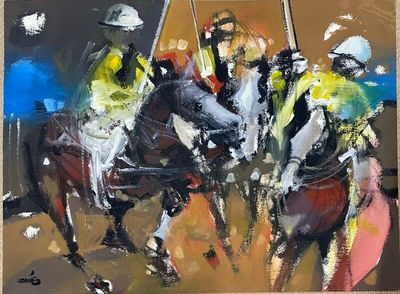 une peinture représentant un groupe de personnes à cheval