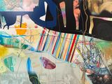 un collage représentant un homme et une femme assis sur un canapé