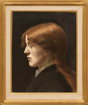 portrait of a woman with red hair in a gold frame