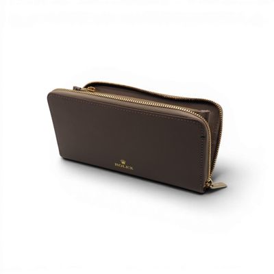 a brown leather wallet with a zip around the front