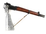a close up of a rifle on a white background