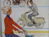 une affiche représentant un homme et une femme sur un scooter