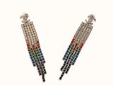 a pair of multicolored earrings on a white background