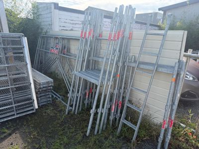 beaucoup d'échelles posées dans l'herbe