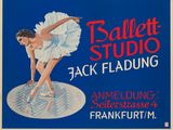 une image d'une affiche pour un studio de ballet représentant une femme en robe blanche