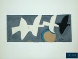 a painting of a bird and a fish on a wall