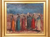 une peinture à l'huile représentant un groupe de personnes alignées