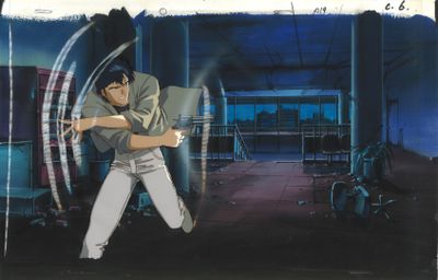 scène d'anime montrant un homme tenant une batte de baseball dans une pièce sombre