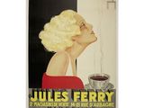 une image représentant une affiche publicitaire pour un café, sur laquelle on voit une femme en train de boire une tasse de café