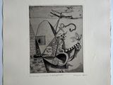 un vieux dessin en noir et blanc représentant un homme dans un bateau