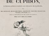 un livre en noir et blanc sur lequel figure un dessin représentant un Cupidon