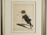 an image of a drawing of a dog running with a tennis racket