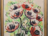 an image of a painting of red and white flowers in a gold frame