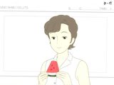 un dessin représentant une femme tenant un morceau de pastèque