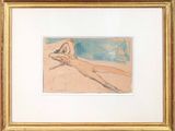 tableau représentant une femme nue allongée sur un lit, les jambes croisées