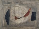 un tableau représentant un bonhomme de neige avec un parapluie et un chapeau
