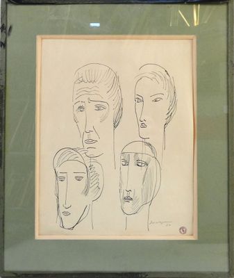 a drawing of a woman ' s head in a frame