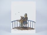 a painting of two people standing on a deck
