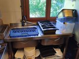 a kitchen with a sink and a stove in it