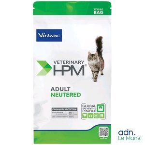 a bag of veterinary hpm adult neuterd cat food