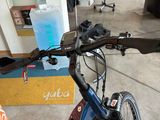 a bicycle that is parked in a garage