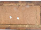 an old picture of a picture of a wooden frame with two white tags on it