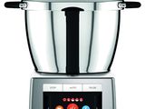 a close up of a food processor on a white background