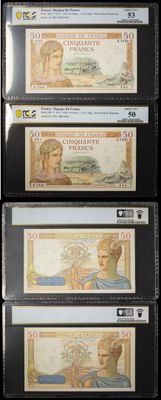four different bank notes with a picture of a man and a woman on them