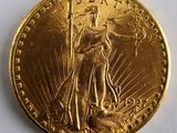 une image représentant une pièce d'or sur laquelle figure une femme tenant un drapeau