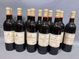 six bouteilles de vin sont alignées sur une table