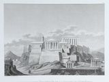 engraving of a view of the temple of posena and the temple of posena in the distance