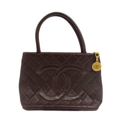 chanel brown quilted leather tote bag