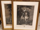deux reproductions encadrées représentant un homme à cheval et une femme à cheval