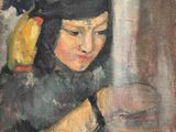 une peinture à l'huile représentant une jeune fille coiffée d'un chapeau