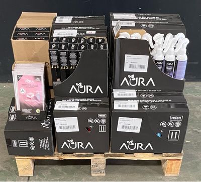 several boxes of aira products are stacked on a pallet
