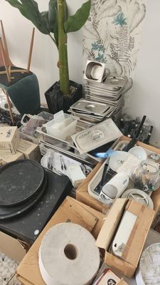 a table with a lot of different items on it