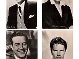 four black and white photographs of a man in a suit and tie
