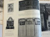 a book open to a page with pictures of people and buildings