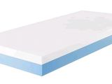 a close up of a mattress on a white background with a blue border