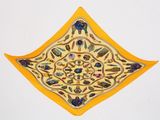 yellow and blue decorative piece on white background with yellow border