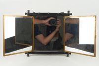 Miroir triptyque à structure en bois patiné effet bambou (photo 3)