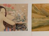 deux tableaux représentant une femme et un cheval dans un champ