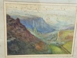une image représentant un tableau représentant un paysage de montagne avec une rivière