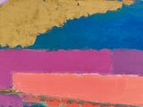abstract painting of multicolored shapes on a white background