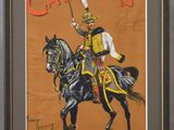 tableau représentant un homme en uniforme à cheval, une épée à la main