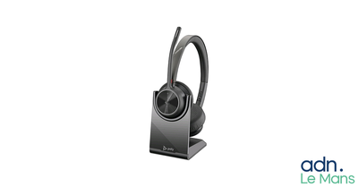 a headset with a microphone attached to it on a stand
