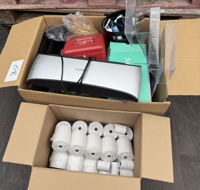 a cardboard box with a bunch of items inside of it