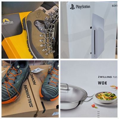 several pictures of a variety of items displayed on a table